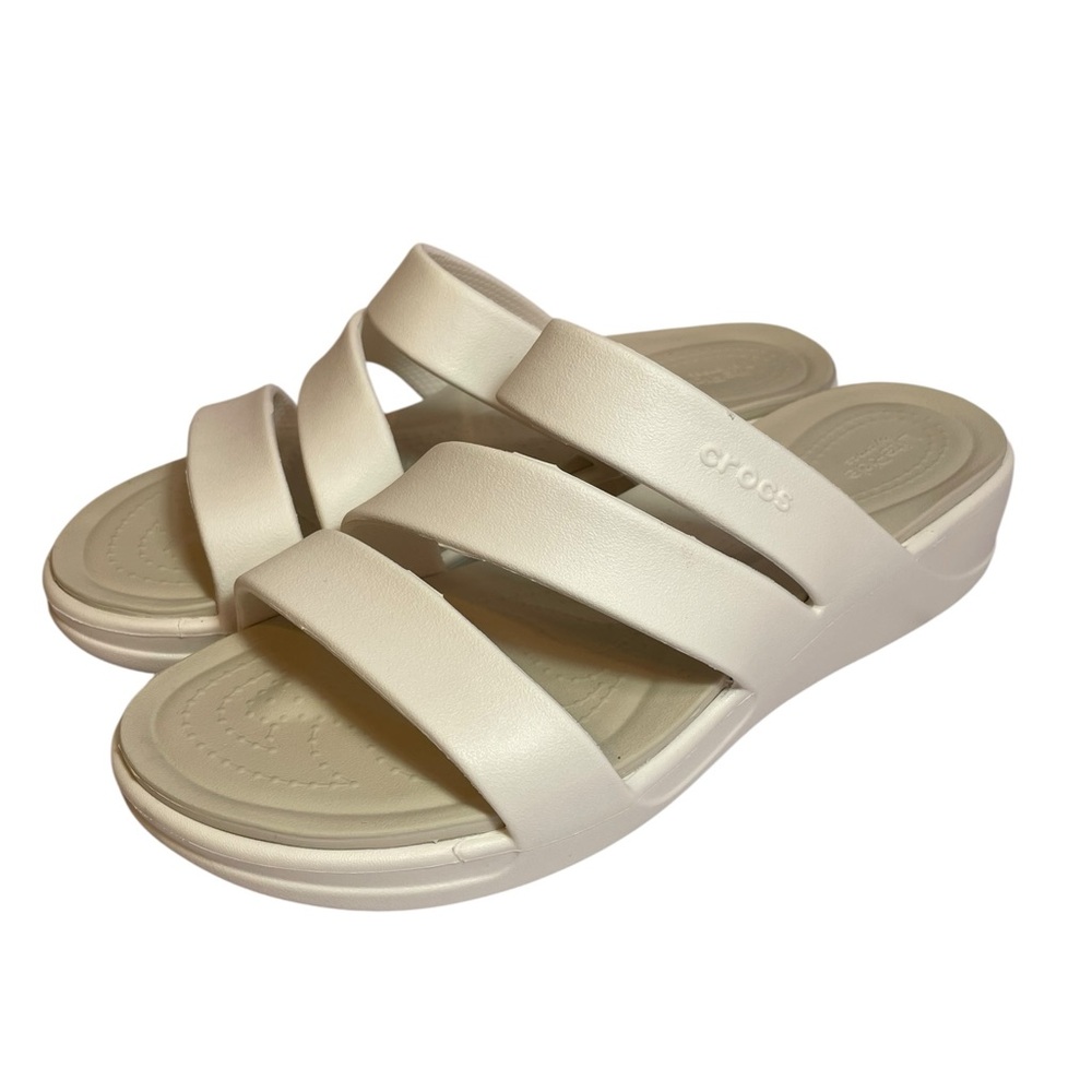 CROCS Boca LiteRide White Strappy Slip On Low Wedge Sandals 207434 Women’s Sz 9